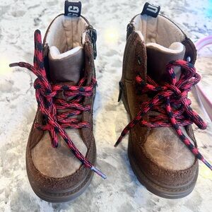 UGG Kids Brown Boots with Black and Red Laces
